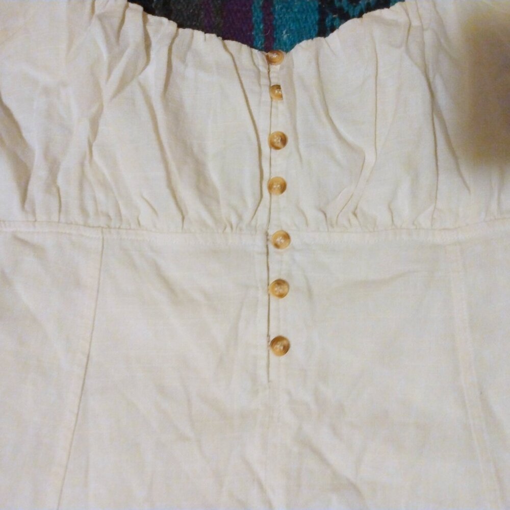 Very J White Linen Blend Peasant Dress L Boho Prairie Coastal Cowgirl Romantic - Picture 3 of 11